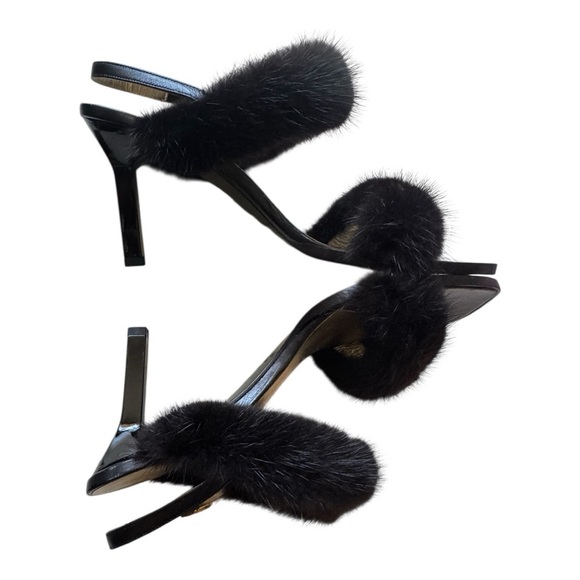 Vintage ESCADA fur kitten heel sandals +  matching baguette suede purse size 7.5 - Picture 5 of 16